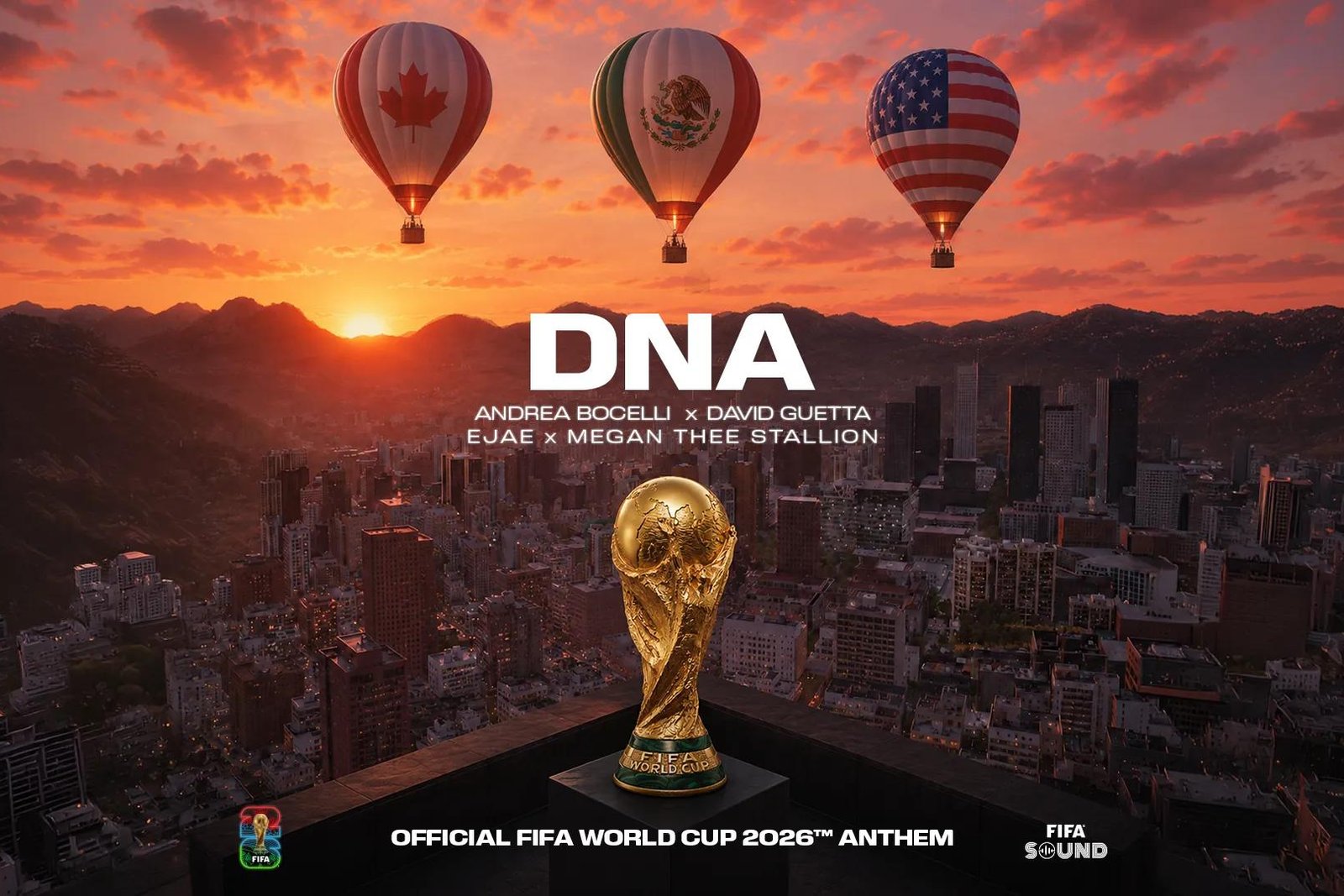 Official artwork for DNA, the FIFA World Cup 2026 anthem, featuring the four artists