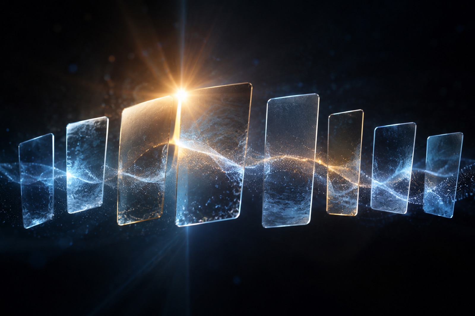 An abstract editorial visual of a glowing nine-segment arc of light curving across a dark field, each segment brighter than the last, suggesting a release week building to and beyond a single peak.