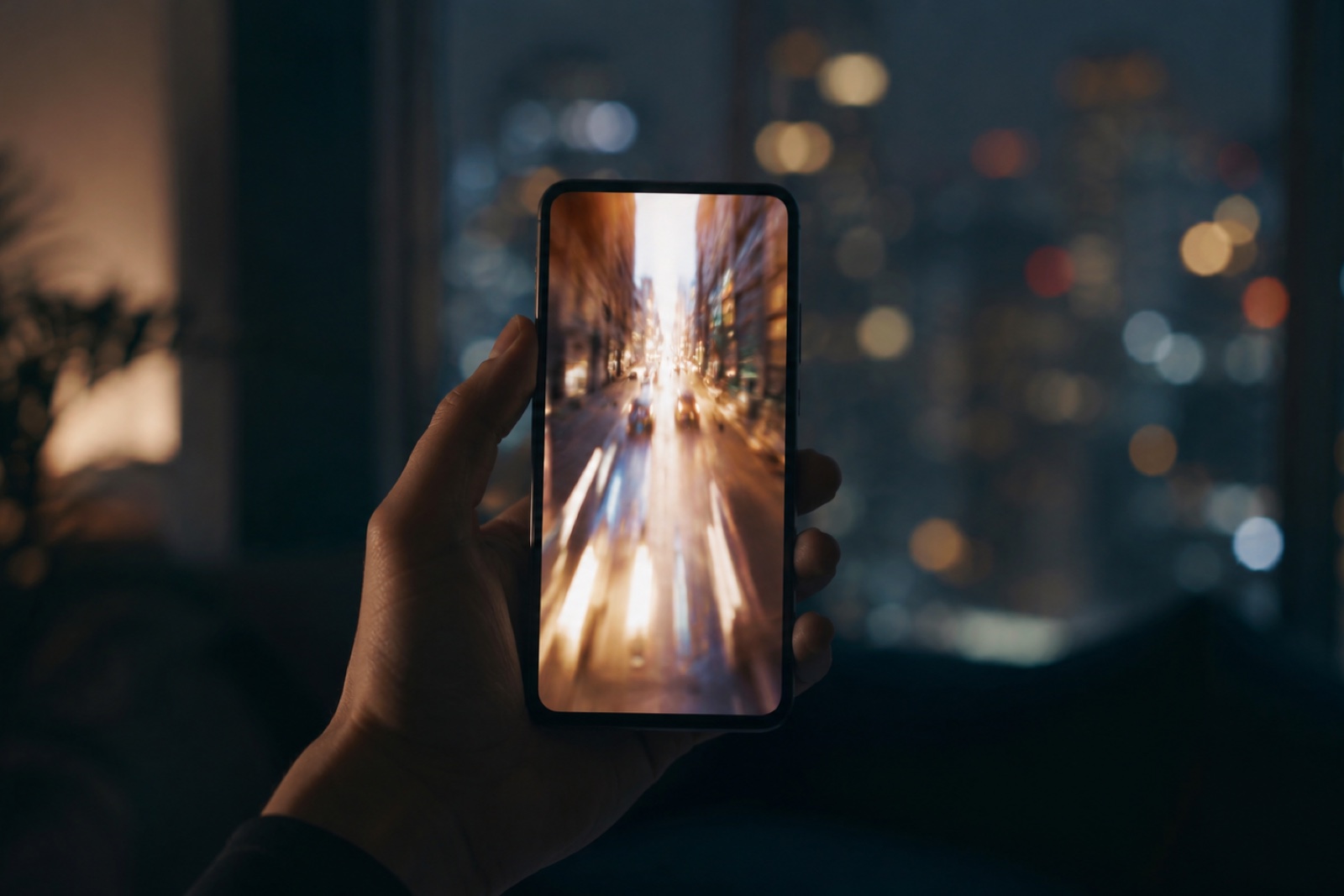 A dark cinematic close-up of a wide luminous stream of light particles flowing past a single illuminated glass doorway, only a thin trickle curving inside, suggesting reach passing by while few convert.